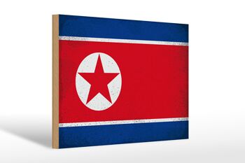 Panneau en bois drapeau Corée du Nord 30x20cm Corée du Nord vintage 1