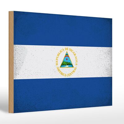 Letrero de madera bandera Nicaragua 30x20cm Bandera Nicaragua vintage