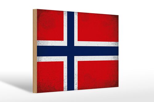 Holzschild Flagge Norwegen 30x20cm Flag Norway Vintage