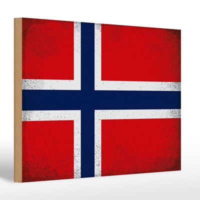 Cartello in legno bandiera Norvegia 30x20cm Bandiera Norvegia Vintage