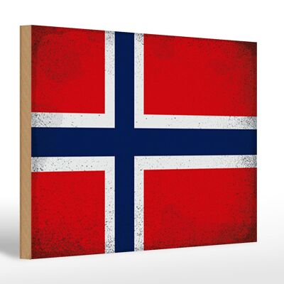 Holzschild Flagge Norwegen 30x20cm Flag Norway Vintage