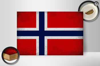 Panneau en bois drapeau Norvège 30x20cm Drapeau Norvège Vintage 2