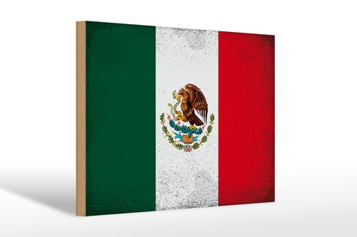 Holzschild Flagge Mexiko 30x20cm Flag of Mexico Vintage