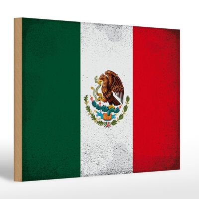 Cartello in legno bandiera Messico 30x20 cm Bandiera del Messico Vintage
