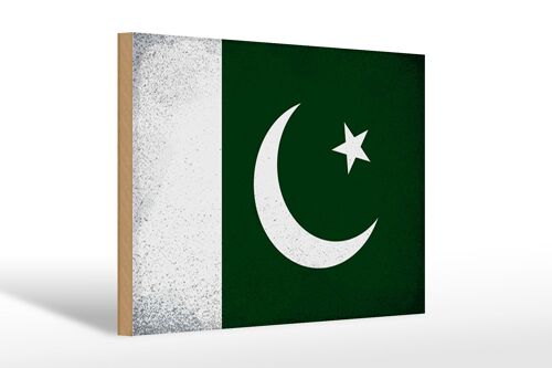 Holzschild Flagge Pakistan 30x20cm Flag Pakistan Vintage