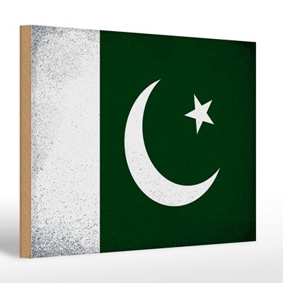 Holzschild Flagge Pakistan 30x20cm Flag Pakistan Vintage