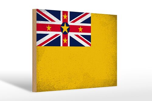 Holzschild Flagge Niue 30x20cm Flag of Niue Vintage