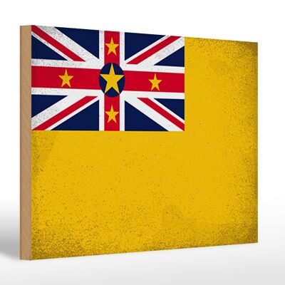 Holzschild Flagge Niue 30x20cm Flag of Niue Vintage