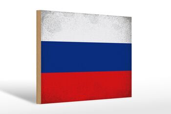 Panneau en bois drapeau Russie 30x20cm Drapeau de la Russie Vintage 1