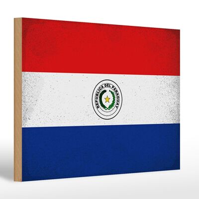 Holzschild Flagge Paraguay 30x20cm Flag Paraguay Vintage