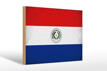 Panneau en bois drapeau Paraguay 30x20cm Drapeau Paraguay vintage 1