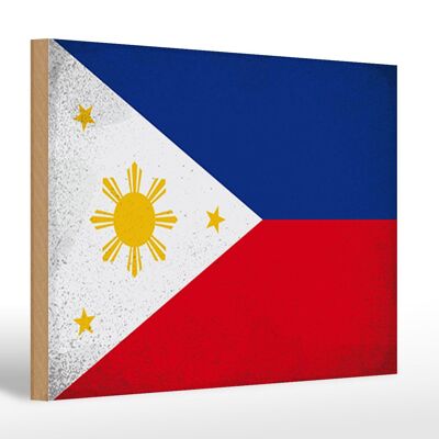 Cartello in legno bandiera Filippine 30x20cm Filippine Vintage
