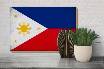 Drapeau en bois Philippines 30x20cm Philippines Vintage 3