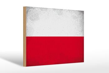 Panneau en bois drapeau Pologne 30x20cm Drapeau de Pologne Vintage 1