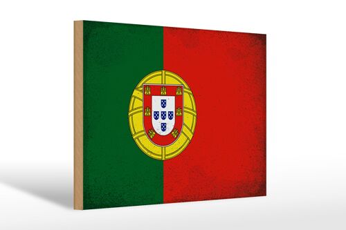 Holzschild Flagge Portugal 30x20cm Flag Portugal Vintage