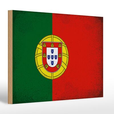 Holzschild Flagge Portugal 30x20cm Flag Portugal Vintage