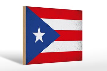 Panneau en bois drapeau Porto Rico 30x20cm Porto Rico vintage 1