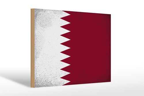 Holzschild Flagge Katar 30x20cm Flag of Qatar Vintage