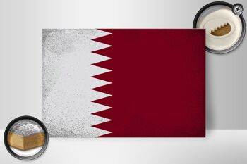 Drapeau panneau en bois Qatar 30x20cm Drapeau du Qatar Vintage 2