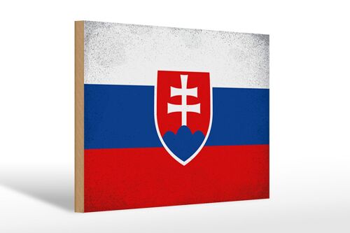 Holzschild Flagge Slowakei 30x20cm Flag Slovakia Vintage