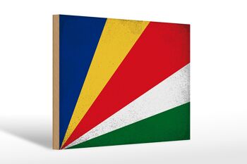 Panneau en bois drapeau Seychelles 30x20cm Seychelles vintage 1