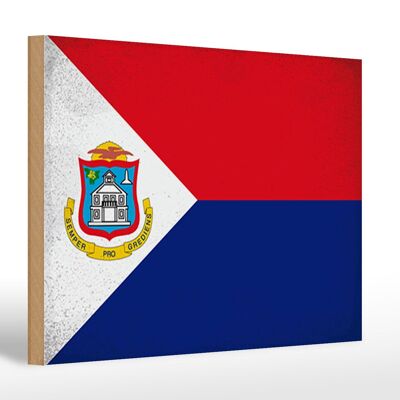 Bandiera in legno Sint Maarten 30x20 cm Bandiera Vintage