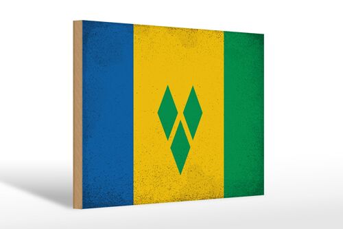 Holzschild Flagge Saint Vincent Grenadinen 30x20cm Vintage