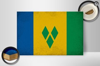 Panneau en bois drapeau Saint Vincent Grenadines 30x20cm vintage 2
