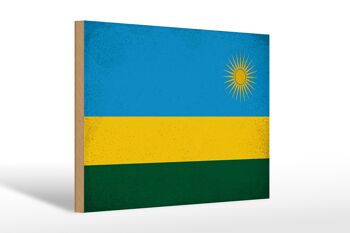 Panneau en bois drapeau Rwanda 30x20cm Drapeau du Rwanda Vintage 1