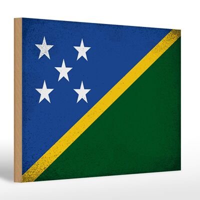 Cartello in legno bandiera Isole Salomone 30x20 cm Isole Salomone Vintage