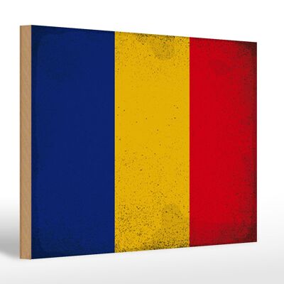 Holzschild Flagge Rumänien 30x20cm Flag of Romania Vintage