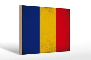 Panneau en bois drapeau Roumanie 30x20cm Drapeau de la Roumanie Vintage 1