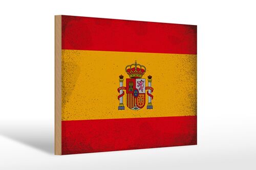 Holzschild Flagge Spanien 30x20cm Flag of Spain Vintage