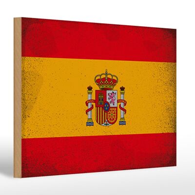 Holzschild Flagge Spanien 30x20cm Flag of Spain Vintage