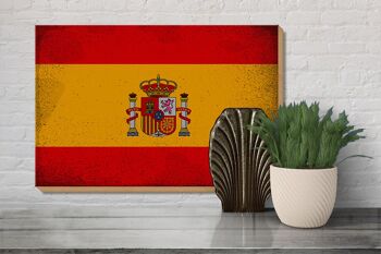 Panneau en bois drapeau Espagne 30x20cm Drapeau de l'Espagne Vintage 3