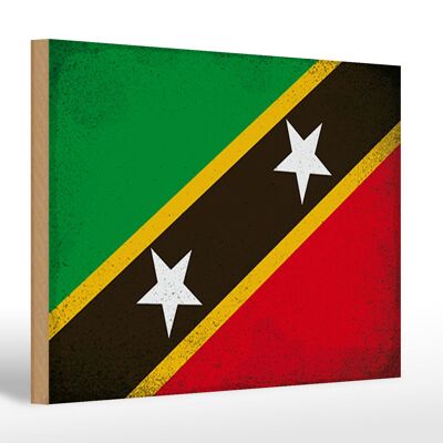 Cartello in legno bandiera S. Bandiera Kitts e Nevis 30x20 cm vintage