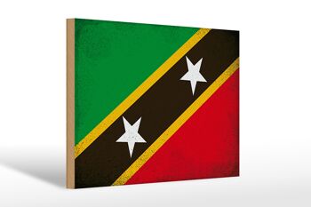 Panneau en bois drapeau St. Kitts et Nevis 30x20cm Drapeau Vintage 1