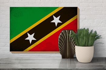 Panneau en bois drapeau St. Kitts et Nevis 30x20cm Drapeau Vintage 3