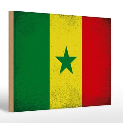 Panneau en bois drapeau Sénégal 30x20cm Drapeau du Sénégal Vintage