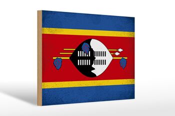 Drapeau en bois Swaziland 30x20cm, drapeau Eswatini Vintage 1