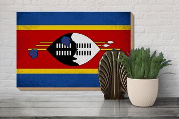 Drapeau en bois Swaziland 30x20cm, drapeau Eswatini Vintage 3