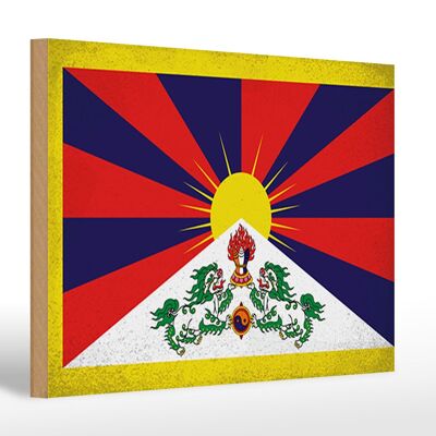 Holzschild Flagge Tibet 30x20cm Flag of Tibet Vintage