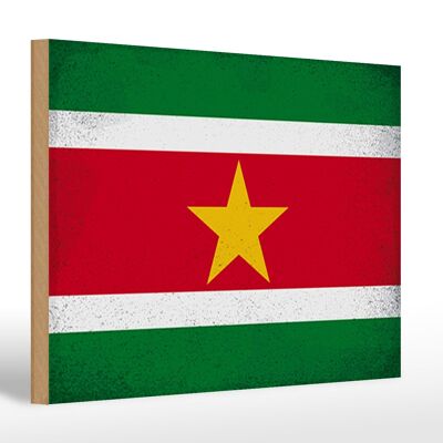 Panneau en bois drapeau Suriname 30x20cm Drapeau Suriname vintage
