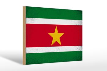 Panneau en bois drapeau Suriname 30x20cm Drapeau Suriname vintage 1