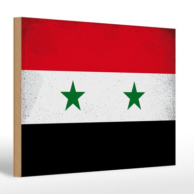 Holzschild Flagge Syrien 30x20cm Flag of Syria Vintage