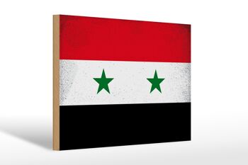 Panneau en bois drapeau Syrie 30x20cm Drapeau de la Syrie Vintage 1