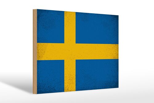 Holzschild Flagge Schweden 30x20cm Flag of Sweden Vintage