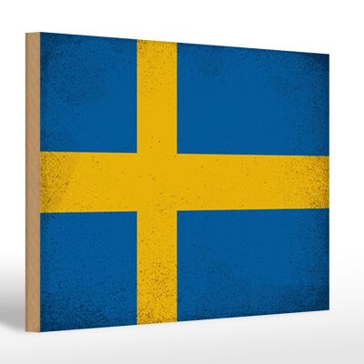Letrero de madera bandera Suecia 30x20cm Bandera de Suecia Vintage