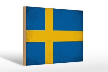 Panneau en bois drapeau Suède 30x20cm Drapeau de Suède Vintage 1