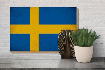 Panneau en bois drapeau Suède 30x20cm Drapeau de Suède Vintage 3